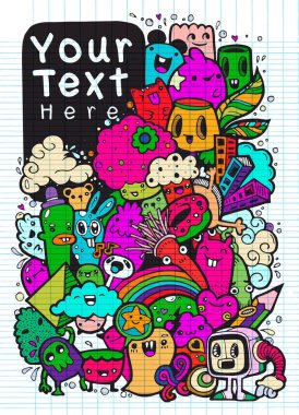 Hipster elle çizilmiş deli canavar şehir, çizim stili doodle. Vektör çizim