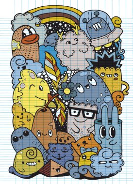 Hipster elle çizilmiş deli canavar şehir, çizim stili doodle. Vektör çizim