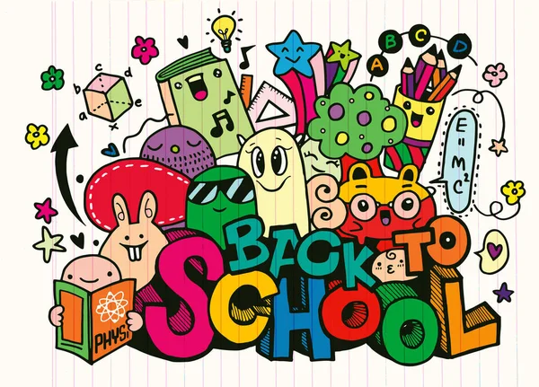 Ilustración vectorial de Back to School, Monster Doodle para tu diseño — Vector de stock