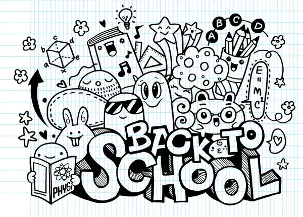 Ilustración vectorial de Back to School, Monster Doodle para tu diseño — Vector de stock