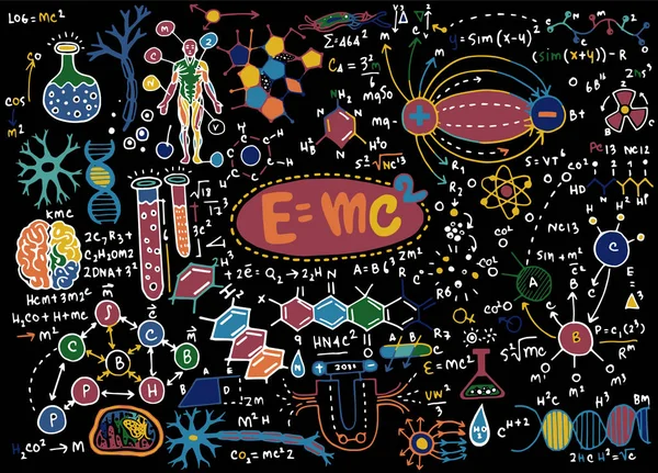 Illustration vectorielle des formules scientifiques et des calculs en physique et en mathématiques . — Image vectorielle