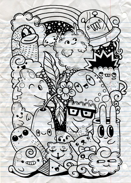 Hipster disegnato a mano Pazzo giardino doodle mostro, disegno style.Vec — Vettoriale Stock