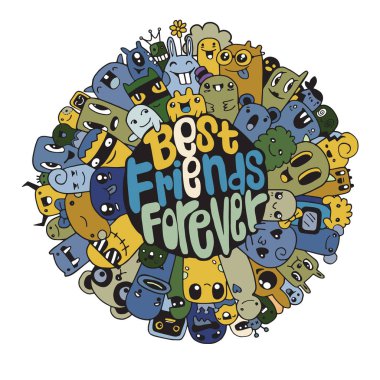 Hipster el deli doodle canavar grup çizim stili çekilmiş. Vektör çizim