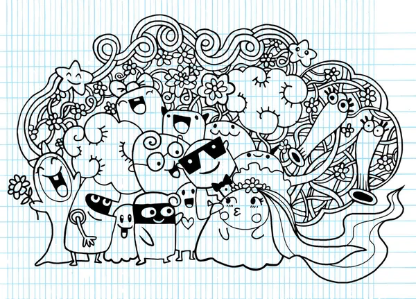 Doodle bonito monstro grupo desenho style.Vector ilustração — Vetor de Stock