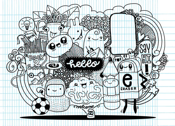 Hipster ręcznie rysowane potwór szalony doodle grupy styl rysowania. Ilustracja wektorowa — Wektor stockowy
