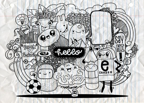 Hipster ręcznie rysowane potwór szalony doodle grupy styl rysowania. Ilustracja wektorowa — Wektor stockowy