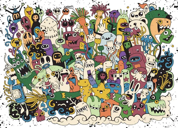 Vectorillustratie van Monsters en schattig buitenaardse vriendelijke, cool, cute handgetekende monsters collectie — Stockvector