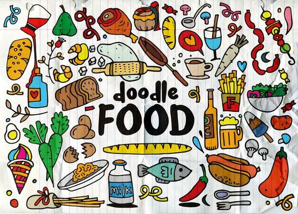 Étel és ital doodles elemeit vázolja fel a háttér. Vektor Ilus — Stock Vector