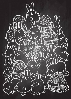 Tavşan ve vektör yumurta Paskalya el çekilmiş