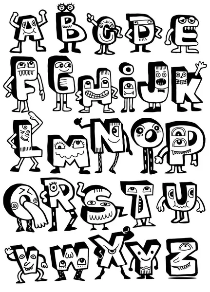Hand getekende grappige monster alfabet. Geïsoleerde brieven doodle lettertype — Stockvector
