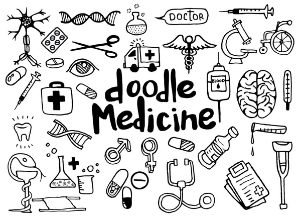 Cuidado de la salud y medicina doodle background. Ilustración vectorial — Vector de stock