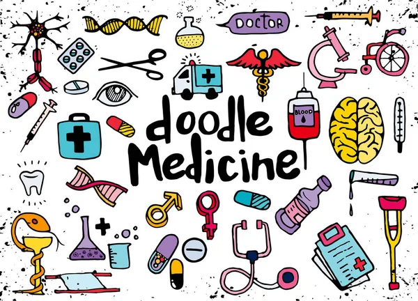 Cuidado de la salud y medicina doodle background. Ilustración vectorial — Archivo Imágenes Vectoriales