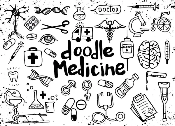 Cuidado de la salud y medicina doodle background. Ilustración vectorial — Vector de stock
