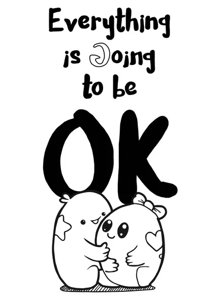 Everything is going to be OK , word cloud concept  with cute mon — Stock Vector