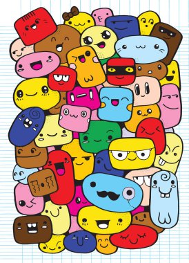 Komik Karikatür yüzler. Vektör klip sanat çizim