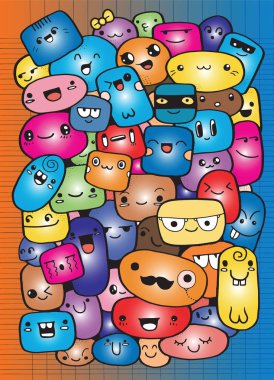 Komik Karikatür yüzler. Vektör klip sanat çizim