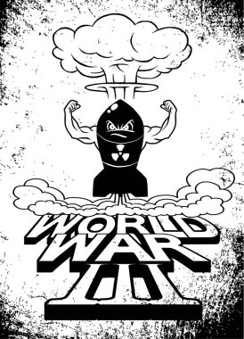 Çizgi film atom bombası ve Atom mantar cloudd, çizim stili. VEC