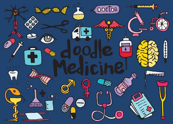 Cuidado de la salud y medicina doodle background. Ilustración vectorial — Archivo Imágenes Vectoriales