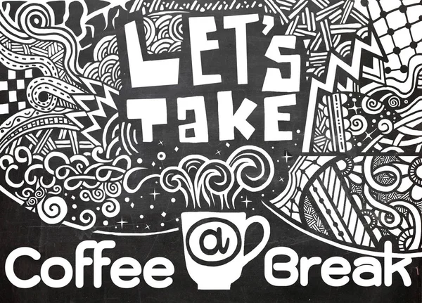 让我们喝杯咖啡休息刻字。咖啡的报价。手绘 v — 图库矢量图片