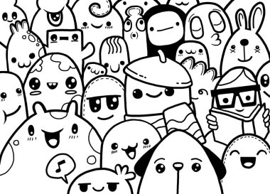 Hipster elle çizilmiş deli canavar grup, çizim stili doodle. Vect