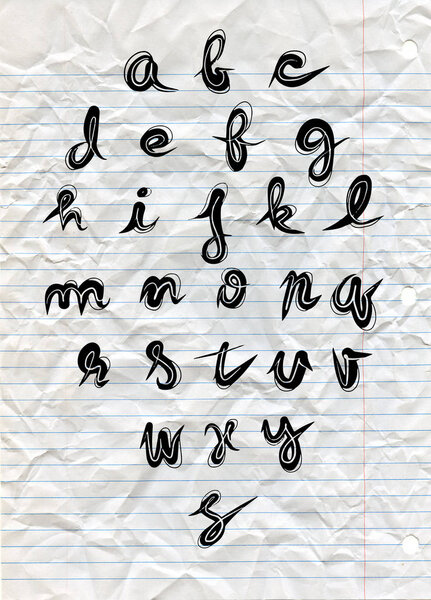 Hand made brush and ink typeface. Handwritten retro textured gru