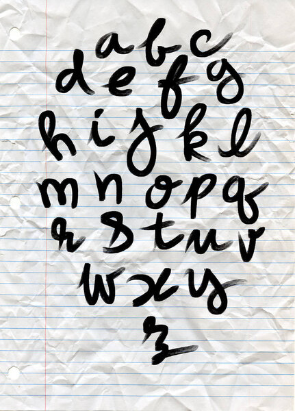 Hand made brush and ink typeface. Handwritten retro textured gru