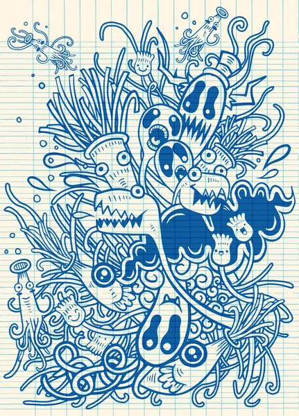 Hipster Käsin piirretty Hullu doodle Monster City, piirustus style.Vecto — vektorikuva