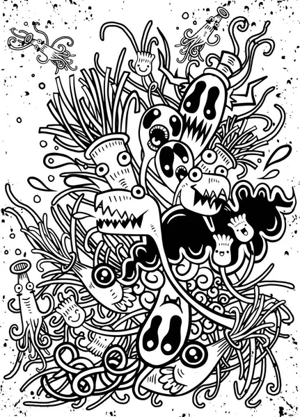 Hipster Hand menggambar Crazy doodle Monster City, menggambar style.Vecto - Stok Vektor