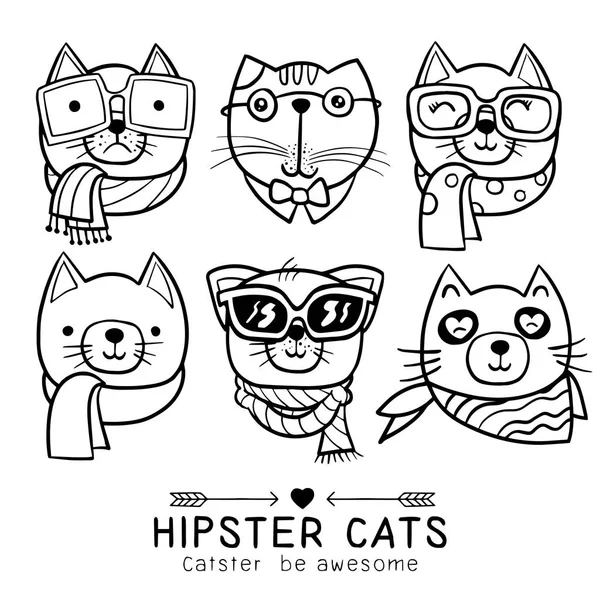 Şirin kedi illüstrasyon serisi, kedi hipster portresi — Stok Vektör