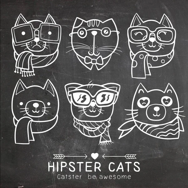Lindo gato ilustración serie, retrato de gato hipster — Archivo Imágenes Vectoriales