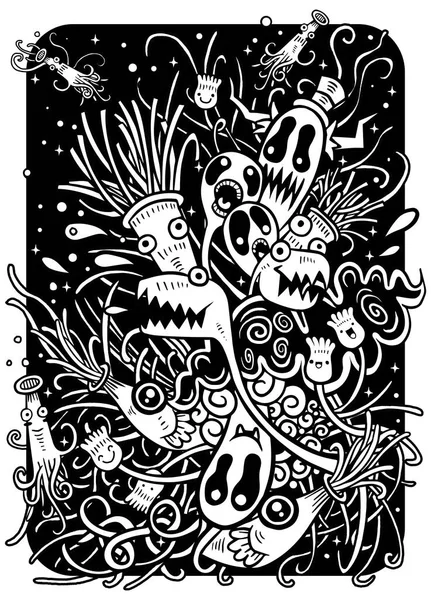 Hipster Hand drawn Crazy doodle Monster City, desenho style.Vecto —  Vetores de Stock