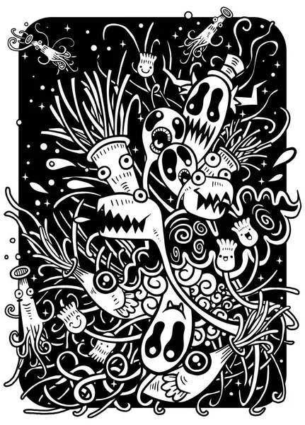 Hipster Hand getrokken Crazy doodle Monster stad, tekening stijl. Vecto — Stockvector