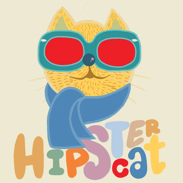 portrait of cat hipster, hand drawn animal illustration, Hipster