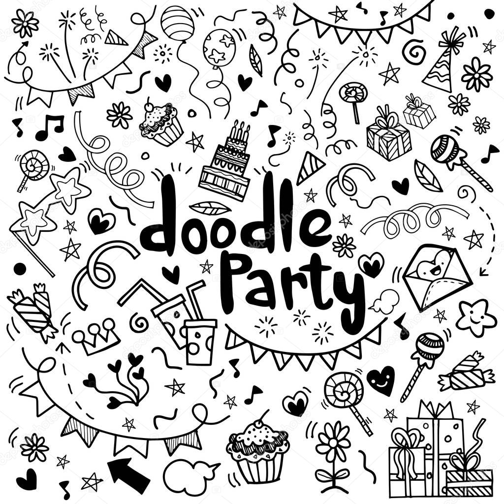 Objects and symbols on the Party element. Vector illustration