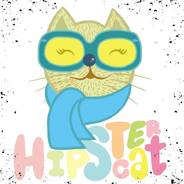 Portret kota hipster, ręcznie rysowane zwierzę ilustracja, Hipster — Wektor stockowy