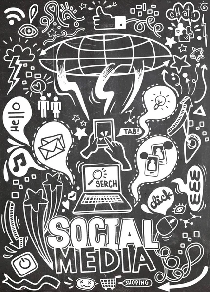 Objets et symboles sur l'élément Médias sociaux. Illustrtra vectoriel — Image vectorielle