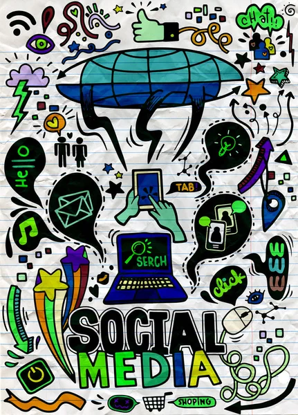 Objecten en symbolen op de sociale Media-element. Vector illustra — Stockvector