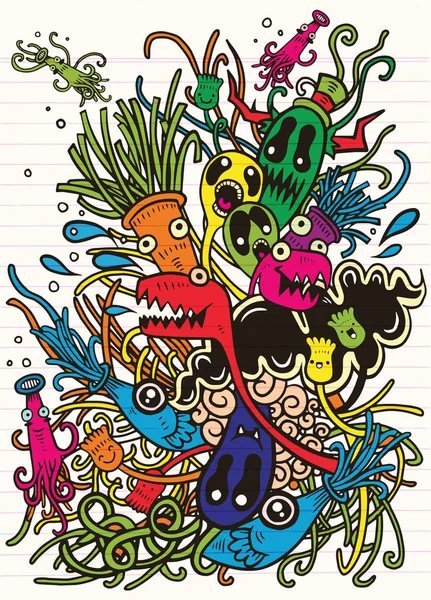 时髦手绘疯狂涂鸦怪物市绘画风格。Vecto — 图库矢量图片