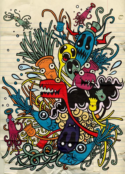 Hipster dibujado a mano loco doodle Monster City, dibujo style.Vecto — Archivo Imágenes Vectoriales