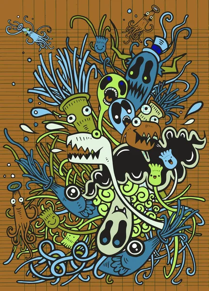 Hipster disegnato a mano Pazzo doodle Monster City, disegno style.Vecto — Vettoriale Stock