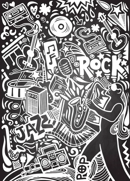 Mão desenhado doodles musical poster template.Abstract Música Backgr — Vetor de Stock