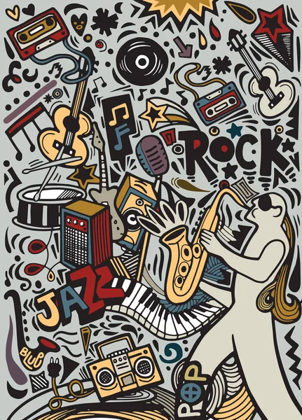 Рука намальована каракулі музичний плакат шаблон. Анотація Музика Backgr — стоковий вектор