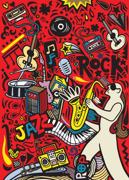 Mão desenhado doodles musical poster template.Abstract Música Backgr —  Vetores de Stock