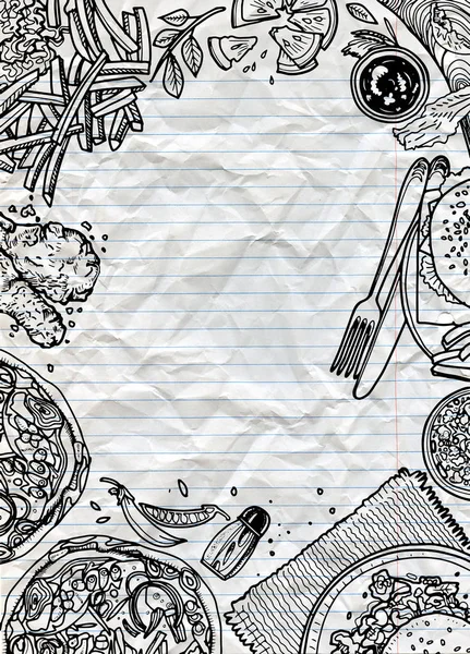 Fast food arka plan. Doğrusal grafik. Aperatif koleksiyonu. Önemsiz foo