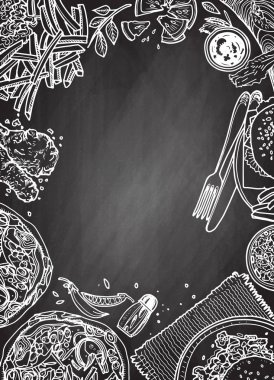 Fast food arka plan. Doğrusal grafik. Aperatif koleksiyonu. Önemsiz foo