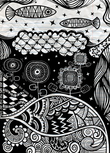 Patrón vectorial con fondo zentangle. Vector patrón étnico — Vector de stock