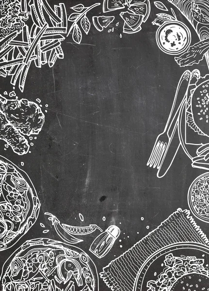 快餐食品背景。线性的图形。小吃集合。垃圾食品 — 图库矢量图片