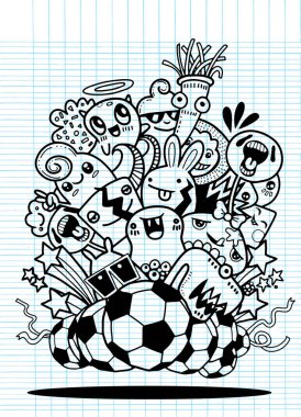 Hipster elle çizilmiş deli doodle canavar grup, vektör Illustratio