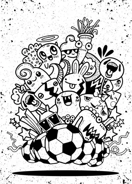 Hipster Groupe de monstres gribouillis fou dessiné à la main, Illustration vectorielle — Image vectorielle