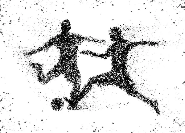 Fotboll, silhuetten av en två fotbollspelare scrambling för bollen — Stock vektor